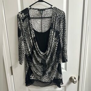 Suzie In The City Black and White Animal Print Blouse